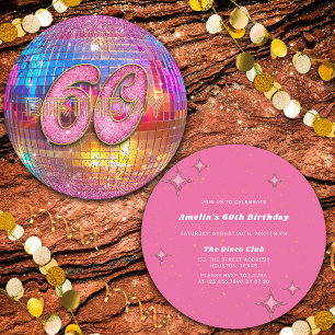 Invitation Fête d'anniversaire 60 ans Boule disco Paillettes