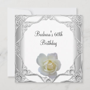 Invitation Fête d'anniversaire 60 ans Fleur blanche dentelle