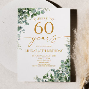 Invitation Fête d'anniversaire 60 ans Green Eucalyptus Gold