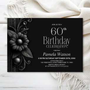 Invitation Fête d'anniversaire 60 ans Grey Flower