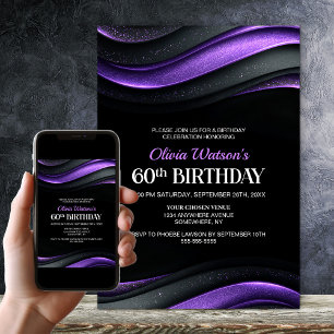 Invitation Fête d'anniversaire 60 ans moderne noir et violet