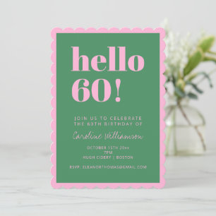 Invitation Fête d'anniversaire 60 ans moderne rose vert à bor