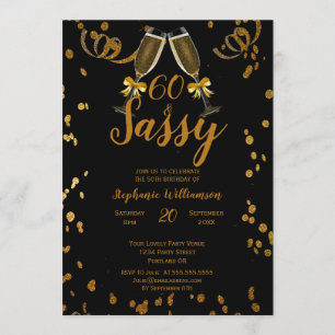 Invitation Fête d'anniversaire 60 ans Noir   Champagne Faux O
