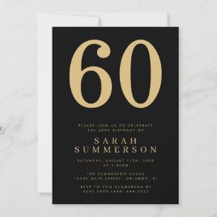 Invitation Fête d'anniversaire 60 ans Noir Or Moderne