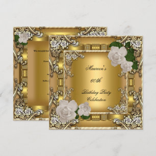 Invitation Fête d'anniversaire 60 ans Or Élégant Crème Rose 2