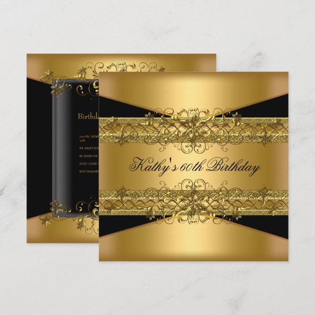 Invitation Fête d'anniversaire 60 ans Or Noir 60 (Devant / Derrière)