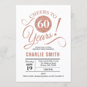 Invitation Fête d'anniversaire 60 ans - Rose Gold Blanc