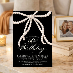Invitation Fête d'anniversaire 60 ans Ruban perle Coquette No