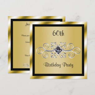 Invitation Fête d'anniversaire 60 ans Silver Swirls & Diamond