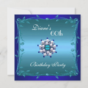 Invitation fête d'anniversaire 60 ans Teal fleurs 