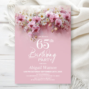 Invitation Fête d'anniversaire 65 ans aux fleurs d'orchidée r