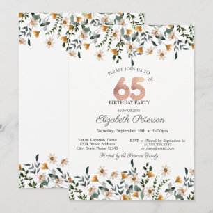 Invitation Fête d'anniversaire 65 ans aux fleurs sauvages aqu