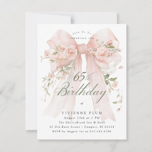 Invitation FÊTE D'ANNIVERSAIRE 65 ANS Élégant floral rose