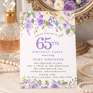 Invitation FÊTE D'ANNIVERSAIRE 65 ans Fleur de rose pourpre P
