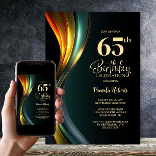 Invitation Fête d'anniversaire 65 ans noir et or moderne