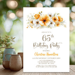 Invitation Fête d'anniversaire 65 ans Orange Floral