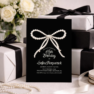 Invitation Fête d'anniversaire 65 ans Ruban perle noir et bla