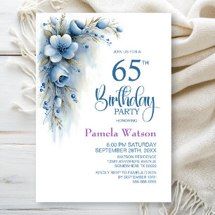 Invitation Fête d'anniversaire 65 ans sur le thème floral ble