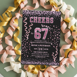 Invitation Fête d'anniversaire 67 ans Strass Rose Pailletés