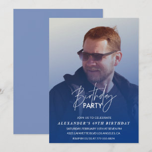 Invitation Fête d'anniversaire 69 ans homme bleu marine Photo