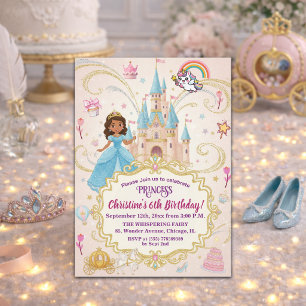 Invitation Fête d'anniversaire 6 ans Château de Conte de Fées