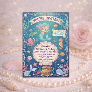 Invitation Fête d'anniversaire 6 ans de sirène sous la mer ro