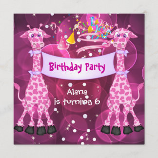 Invitation Fête d'anniversaire 6 ans Filles Girafe Rose Enfan