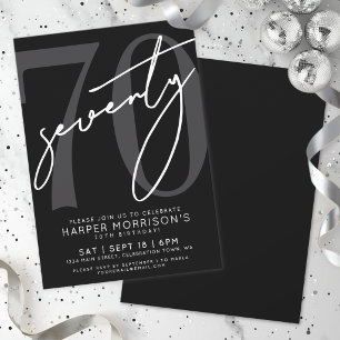 Invitation Fête d'anniversaire 70 ans moderne noir