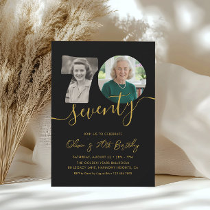 Invitation Fête d'anniversaire 70 ans Moderne Noir Or 2 Photo