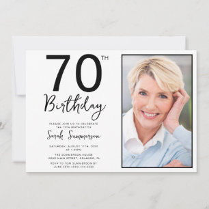 Invitation Fête d'anniversaire 70 ans photo noir blanc minima
