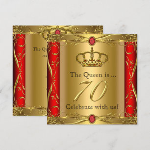 Invitation Fête d'anniversaire 70 ans royale rouge reine ou r