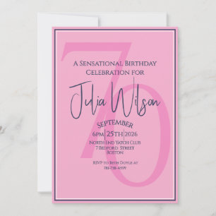 Invitation Fête d'anniversaire 70 ans Typography Rose Élégant