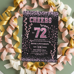 Invitation Fête d'anniversaire 72 ans Strass Rose Pailleté