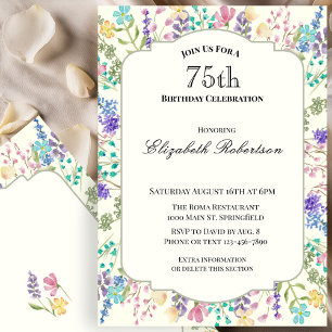Invitation Fête d'anniversaire 75 ans aux fleurs sauvages col