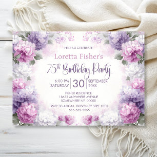 Invitation Fête d'anniversaire 75 ans aux fleurs violettes et