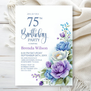 Invitation Fête d'anniversaire 75 ans aux fleurs violettes et