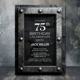 Invitation Fête d'anniversaire 75 ans cadre argent ardoise no