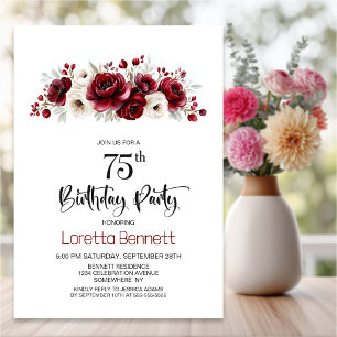 Invitation Fête d'anniversaire 75 ans Floral Bourgogne