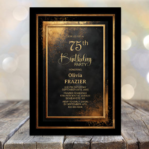 Invitation Fête d'anniversaire 75 ans Modern Black Gold