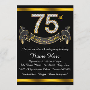 Invitation Fête d'anniversaire 75 ans noir et or