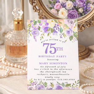 Invitation FÊTE D'ANNIVERSAIRE 75 ANS PETITE Rose Fleurie Vio