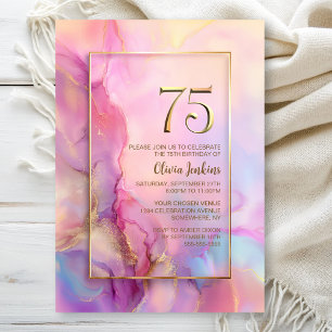 Invitation Fête d'anniversaire 75 ans rose et or