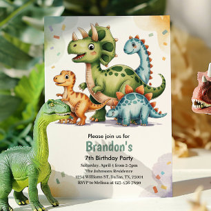 Invitation Fête d'anniversaire 7 ans de dinosaure pour enfant