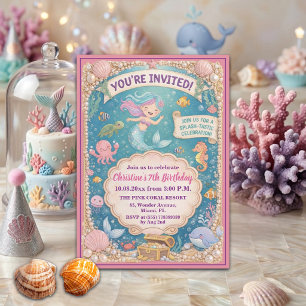 Invitation Fête d'anniversaire 7 ans de sirène sous la mer am
