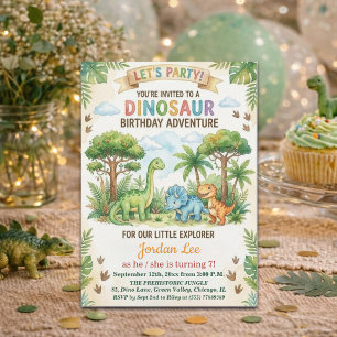 Invitation Fête d'anniversaire 7 ans Dinosaures Aquarelle Jun