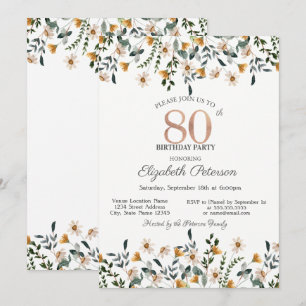 Invitation Fête d'anniversaire 80 ans aux fleurs sauvages aqu