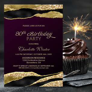 Invitation Fête d'anniversaire 80 ans Bourgogne et Or