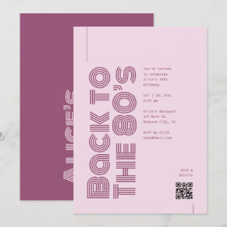 Invitation Fête d'anniversaire 80 ans Code QR Rose Rétro