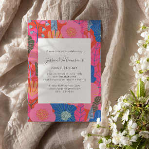 Invitation Fête d'anniversaire 80 ans Moderne Bohème Fleurs R