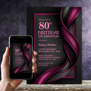 Invitation Fête d'anniversaire 80 ans moderne Mulberry rouge